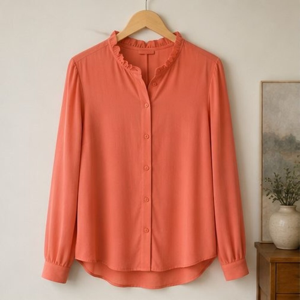 Coral Ruffle Collar Blouse